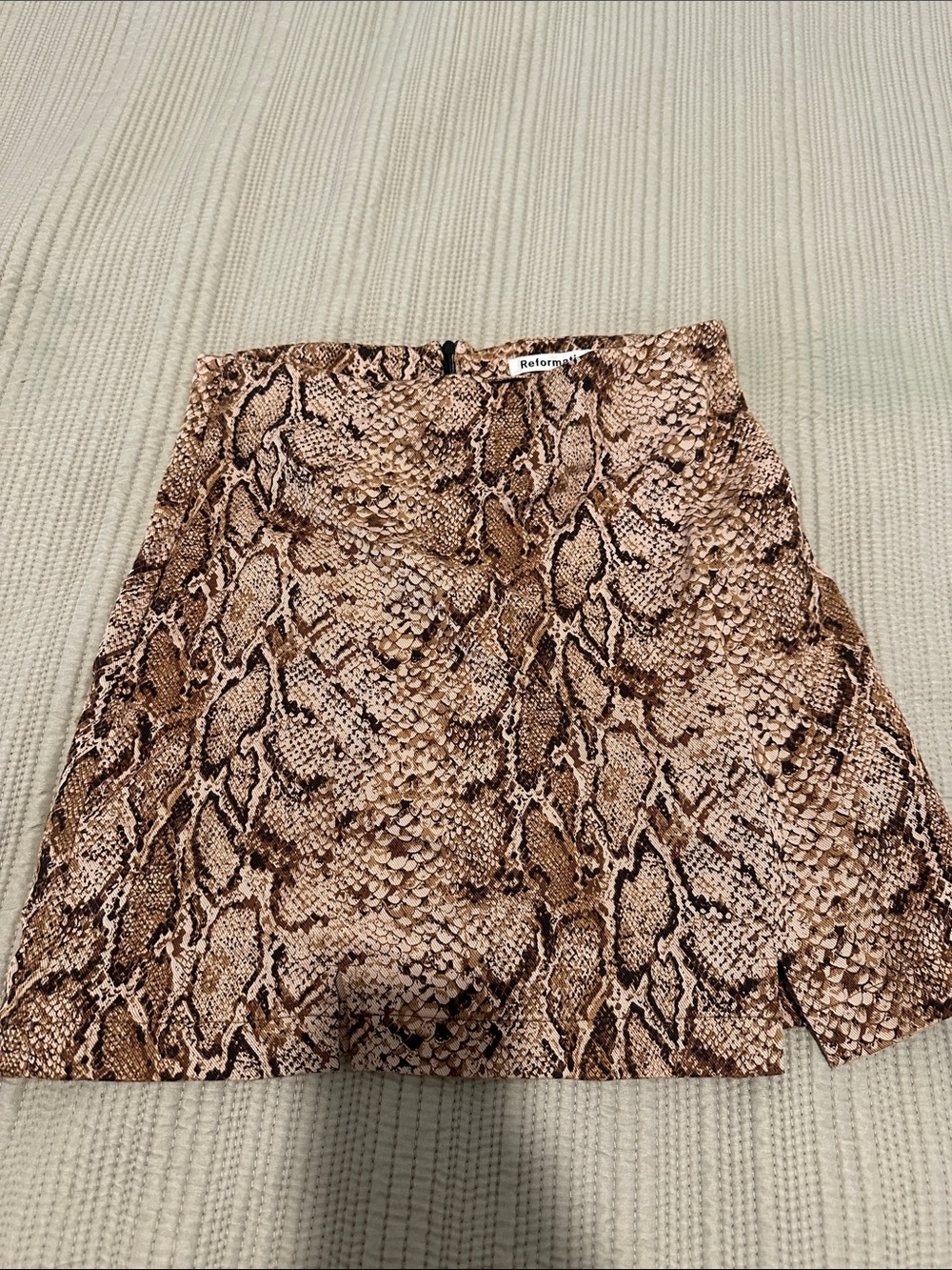 Reformation Brown Snake-Print Mini Skirt